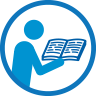 蓝色圆圈内有一个蓝色图标，图标内容为一个人拿着一本打开的书，正在看着书。