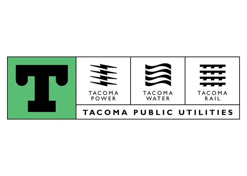 A logo for tacoma public utilities , a company that provides power , water , and rail.