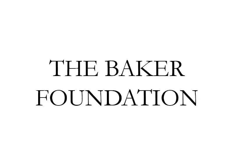 A black and white logo for the baker foundation on a white background.