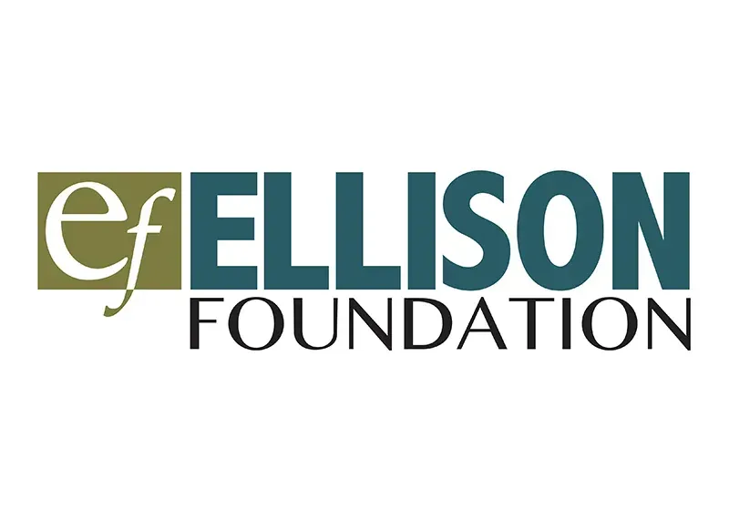 The logo for the ellison foundation is blue and green.