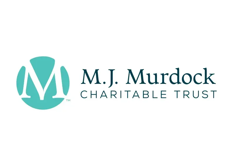 The logo for m.j. murdock charitable trust is blue and white.