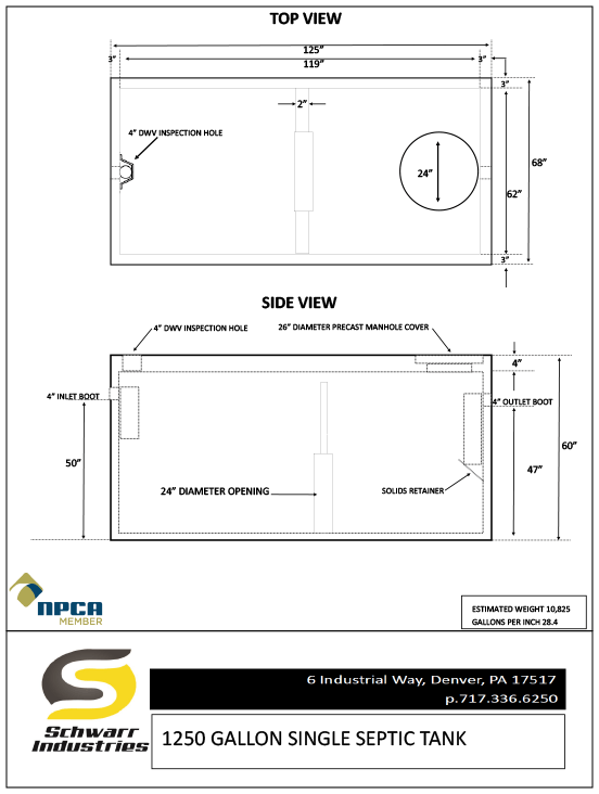 1250 Single Septic Tank