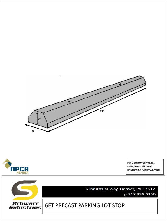 6 Ft. Precast Parking Lot Stop