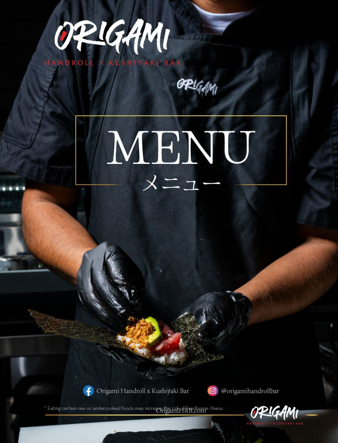 a black and gold origami 6 course for 2 menu