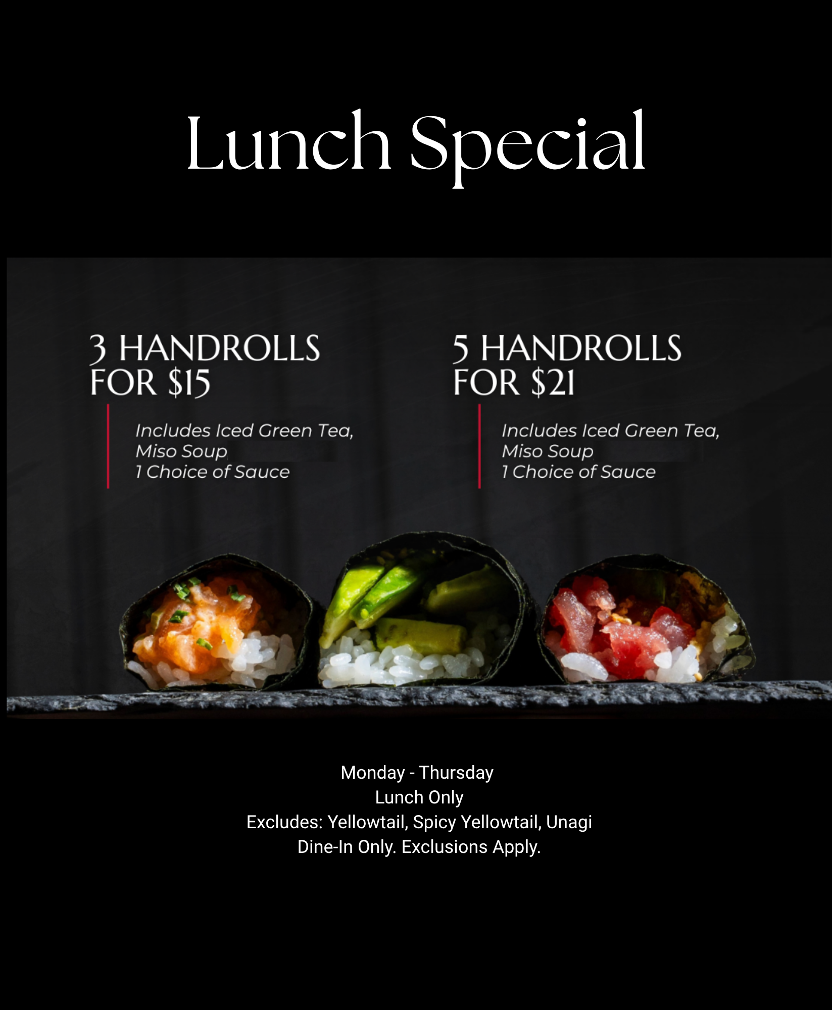 a black and gold origami lunch special menu