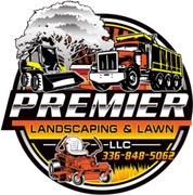 A logo for premier landscaping and lawn company