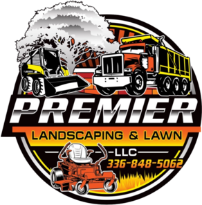 A logo for premier landscaping and lawn company