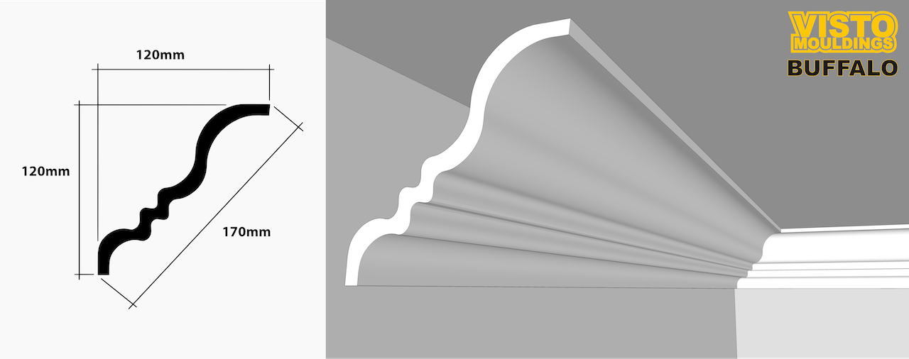 A drawing of a cornice next to a picture of a cornice