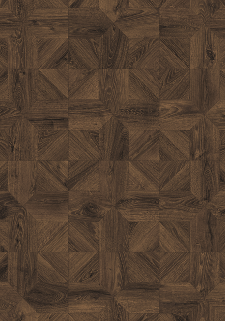 A close up of a wooden floor with a geometric pattern.