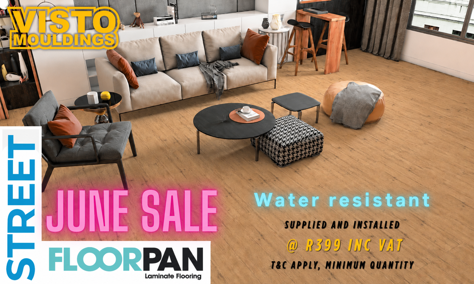 A massive sale of laminate flooring is being advertised
