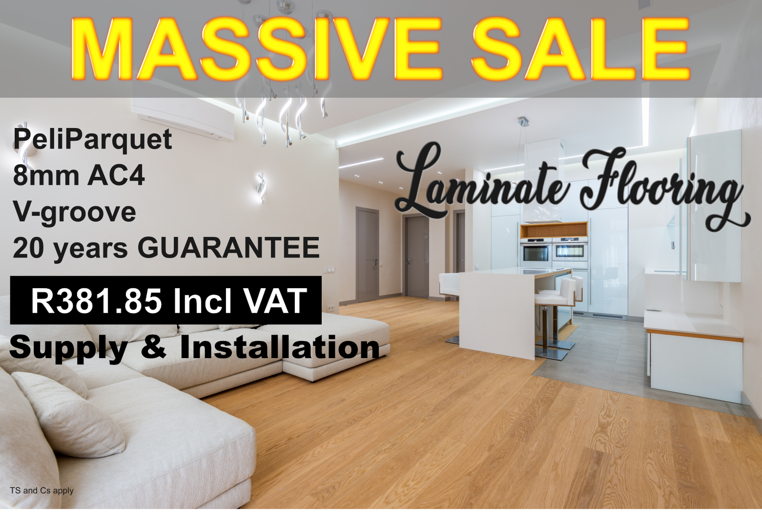 A massive sale of laminate flooring is being advertised
