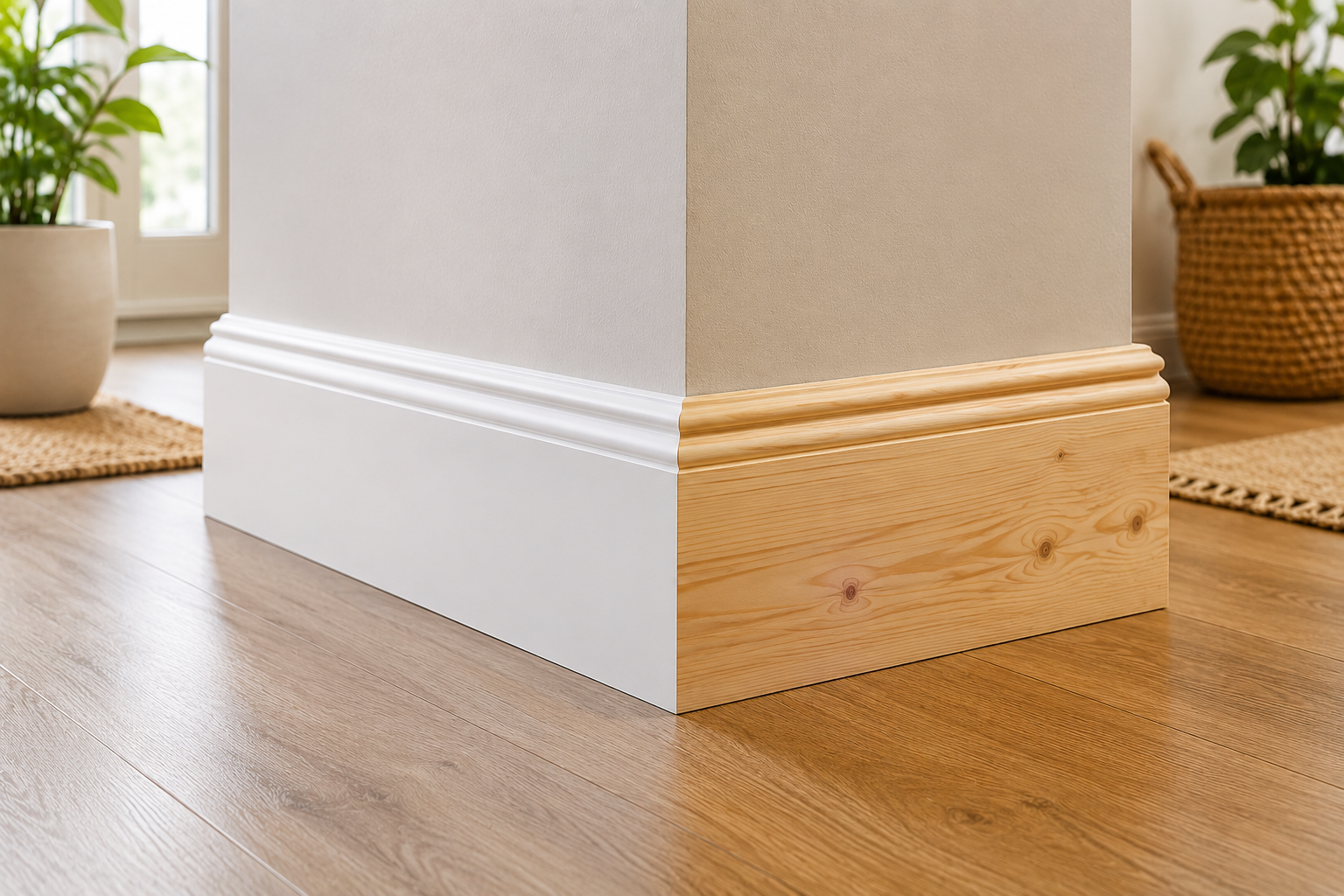 Painted and natural wooden skirting boards in a modern Pretoria home interior