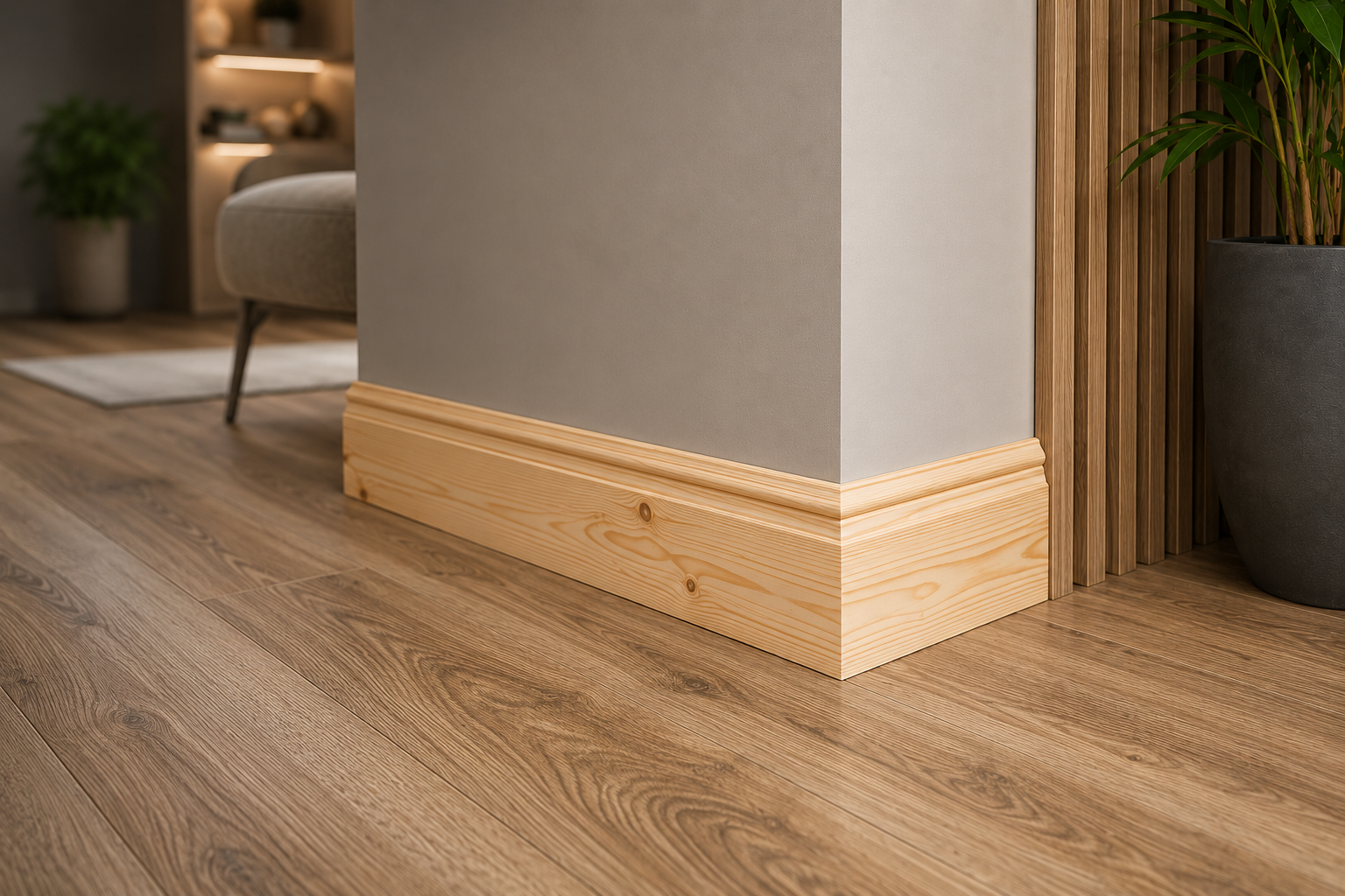 Modern vinyl flooring with pine skirting in contemporary Pretoria home