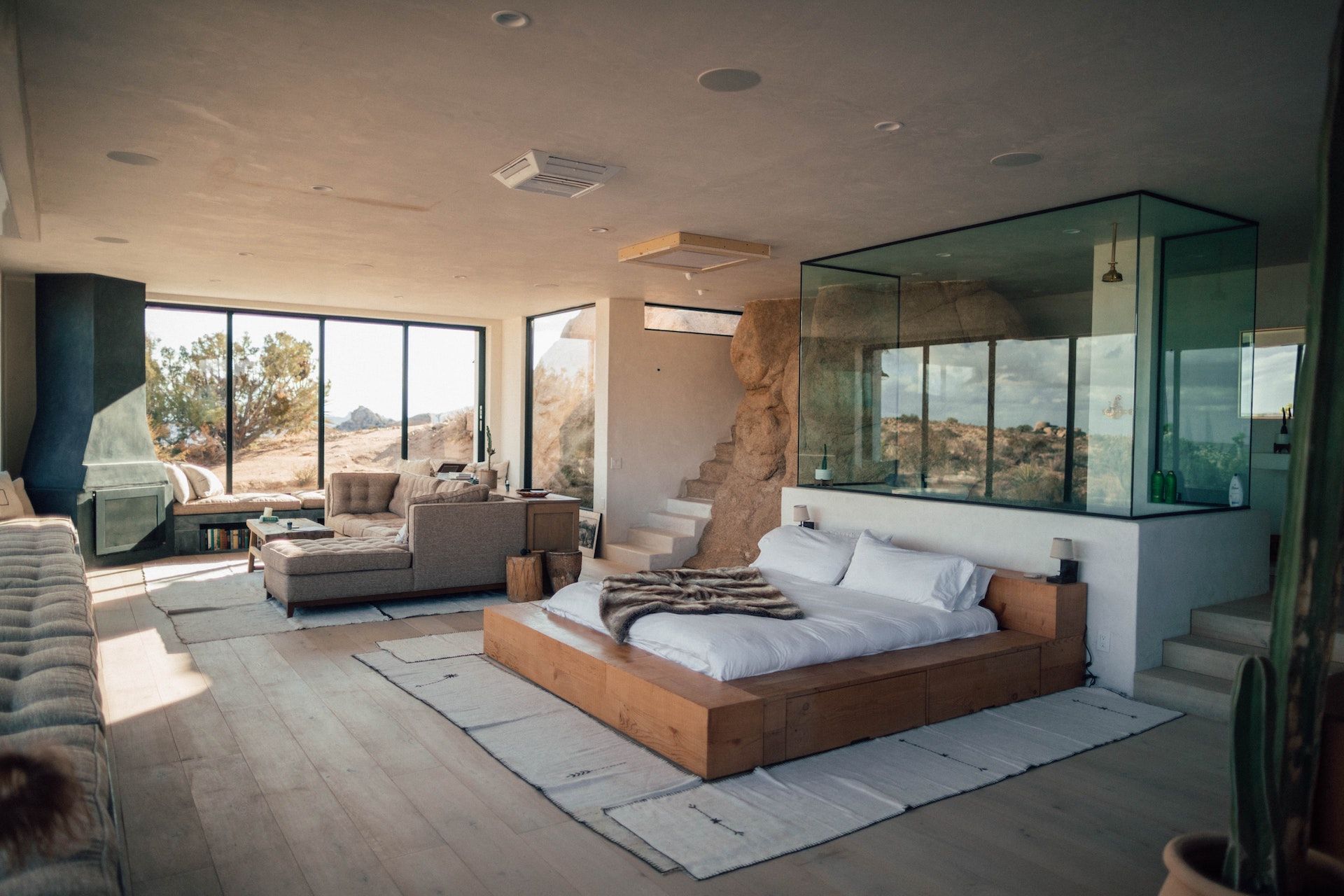 There is a large bed in the middle of the room.