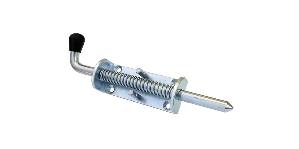 Silver Spring-loaded Gate Bolt With a Black Rubber Handle — Strut Re-gas Mackay In Ooralea, QLD