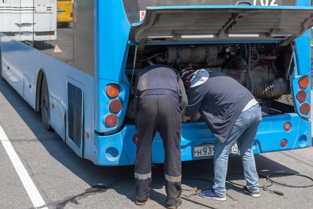 A Gas Strut on a Back of a Blue Bus — Strut Re-gas Mackay In Ooralea, QLD