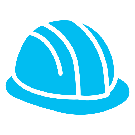 A blue hard hat with white stripes on a white background.