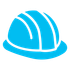A blue hard hat with white stripes on a white background.