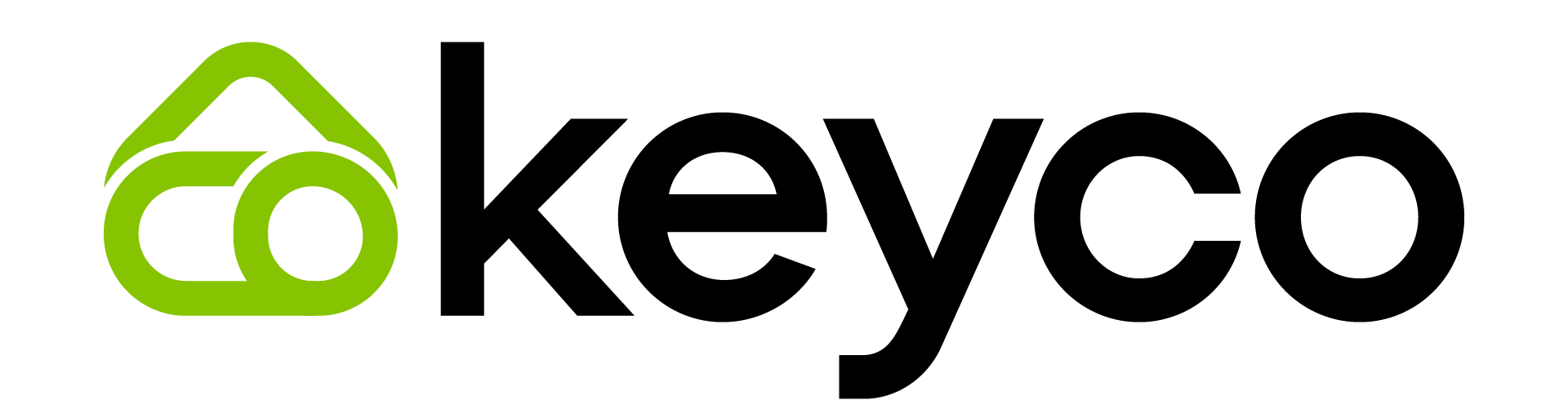 Un logotipo verde y negro para keyco sobre un fondo blanco.
