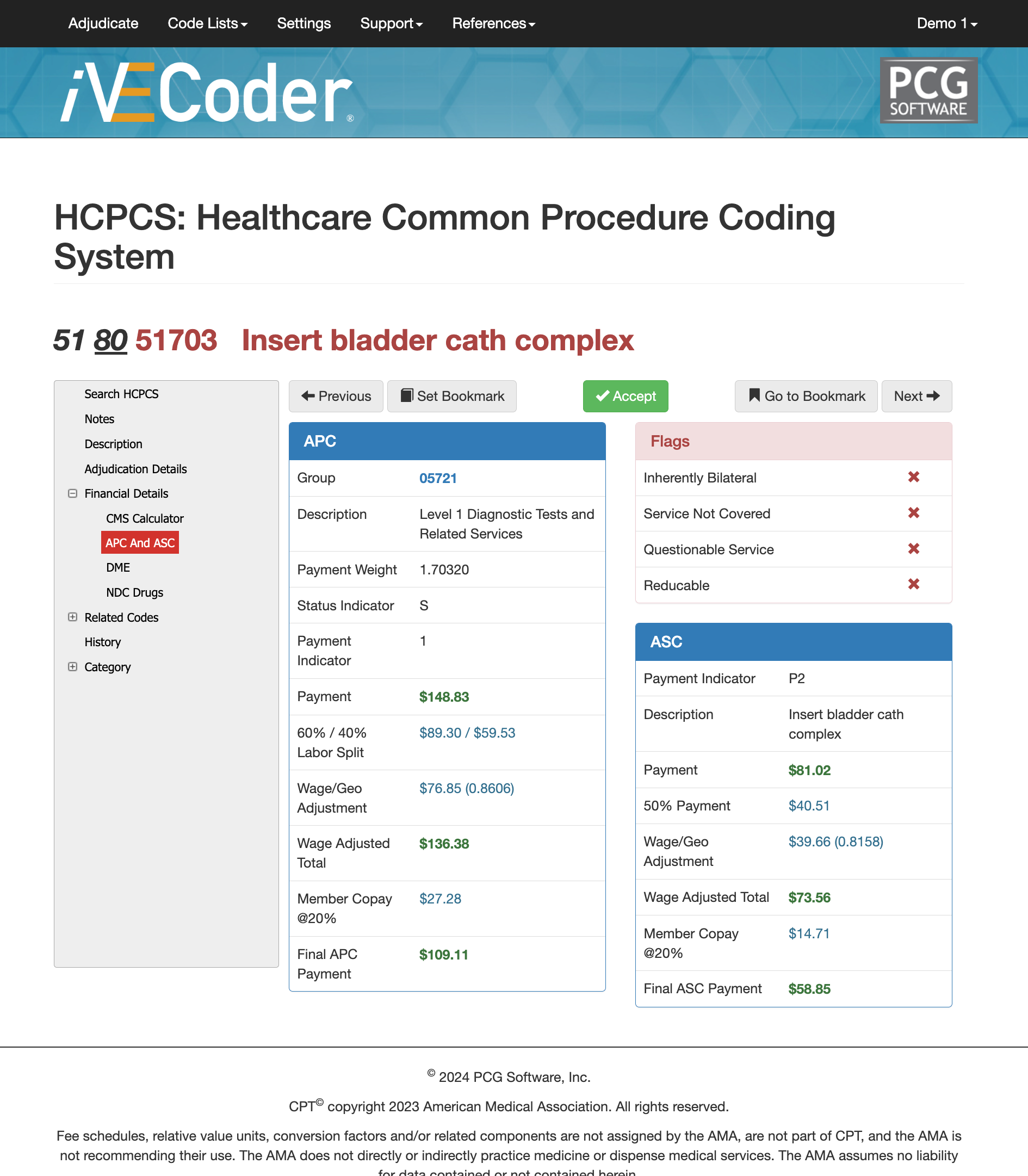 cpt code 51703,apc and asc 51703