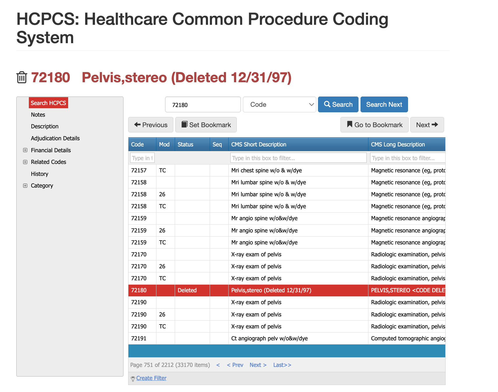 72180 cpt code related codes