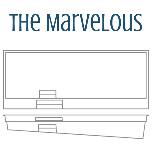 The Marvelous brand logo above a rectangular pool design sketch.