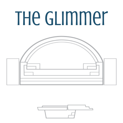 Diagram of a pool with an arched top, labeled