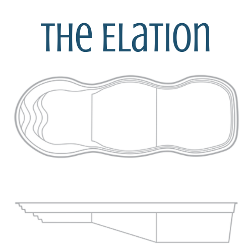 Top-down and side view diagram of a pool. The pool shape is irregular
