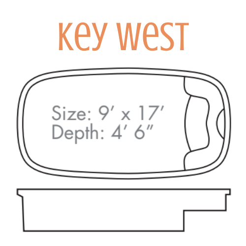 Diagram of a Key West swimming pool: size 9' x 17', depth 4'6