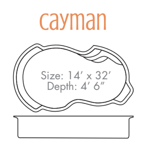Diagram of a pool with curved edges, labeled