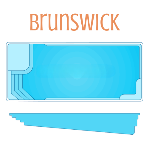 Diagram of a rectangular swimming pool with integrated steps, labeled