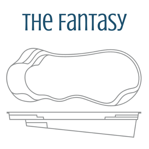 Line drawing of a kidney-shaped swimming pool design, labeled