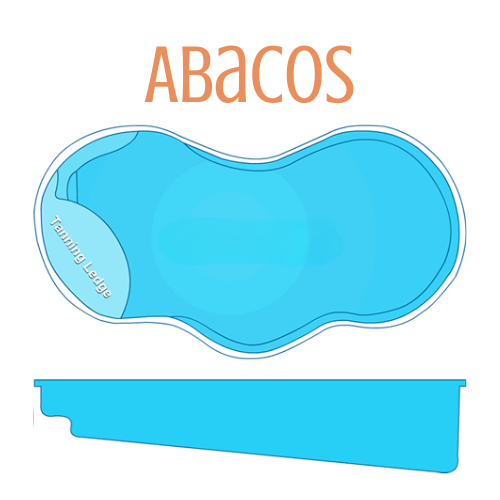 Diagram of a blue, kidney-shaped swimming pool with text