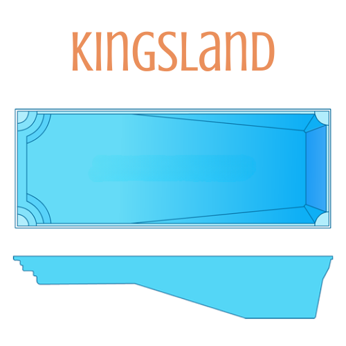 Diagram of a rectangular swimming pool with a shallow end, steps, and a deep end. The pool is blue.