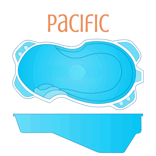 Top-down and side view diagram of a blue Pacific pool.