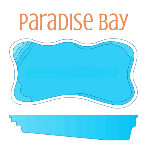 Diagram of a blue swimming pool shape with the words