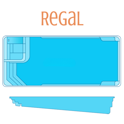 Regal pool design: rectangular pool with integrated steps, shallow to deep end, and a tanning ledge.