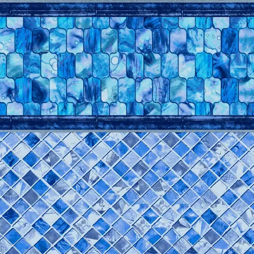 Blue pool liner with tile-like pattern: top border and bottom tiles.
