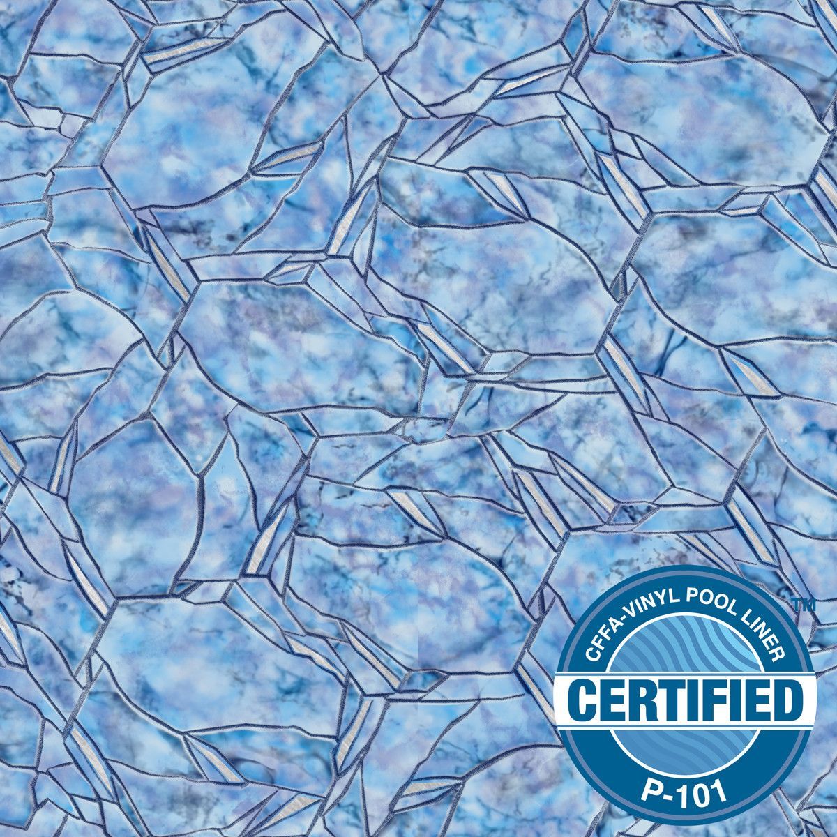 Blue pool liner with a crystalline design.