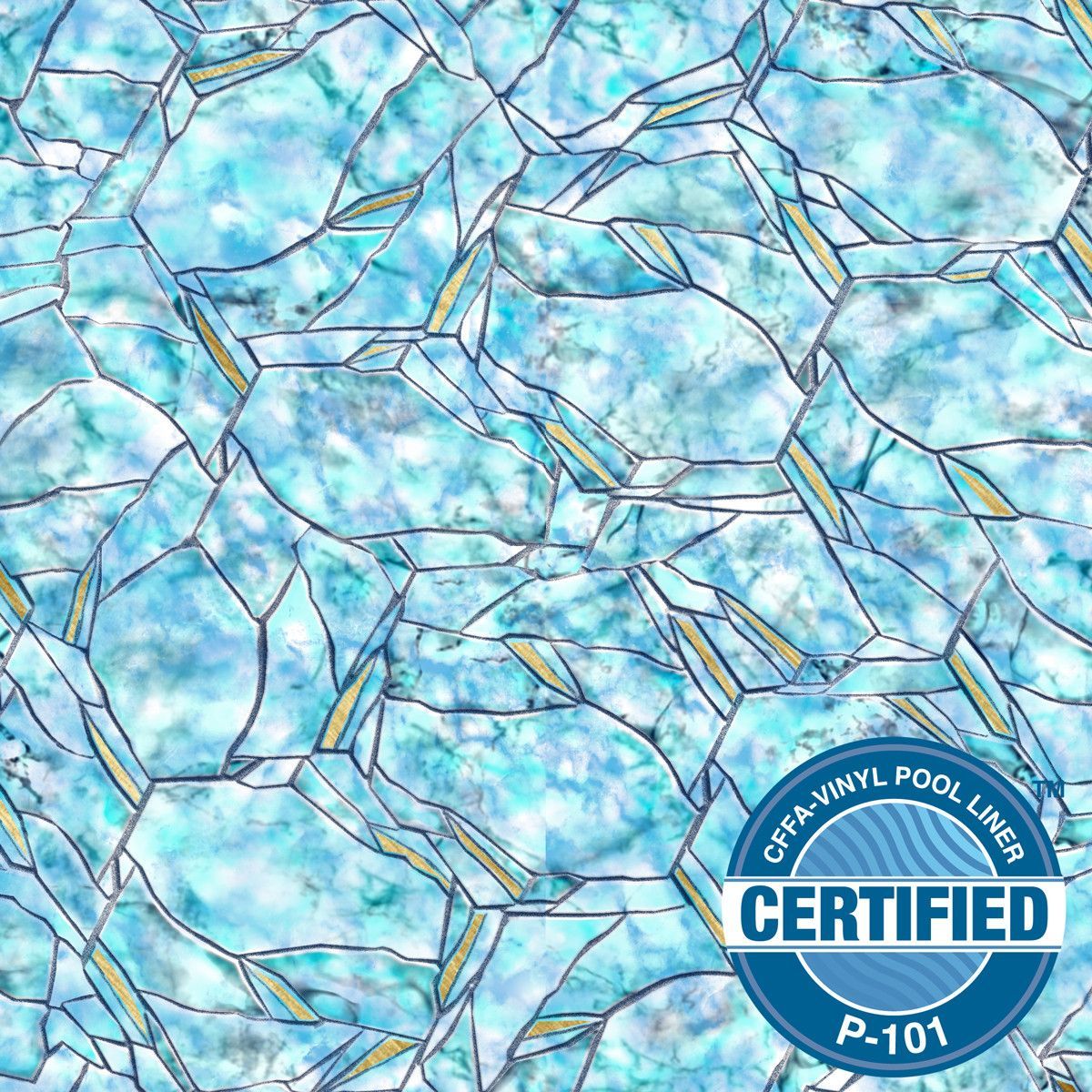 Blue and white mosaic-patterned pool liner with a