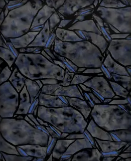 Abstract pattern of dark gray and blue polygonal shapes.