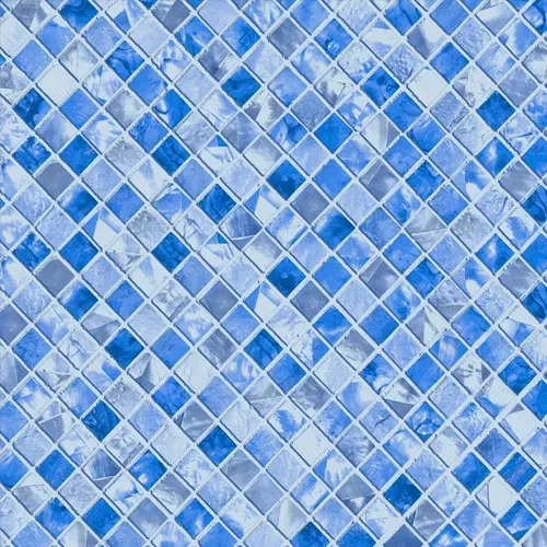 Blue and light blue mosaic tile pattern.