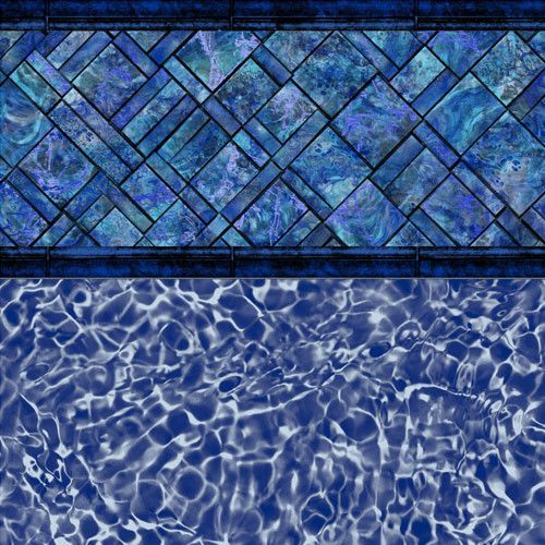 Blue pool with mosaic tile border and rippled water.