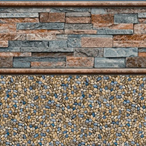 Pool liner featuring a stacked stone wall design with a pebble bottom.