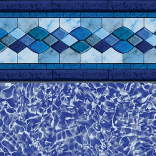 Pool liner with mosaic border and water pattern. Blue hues dominate.