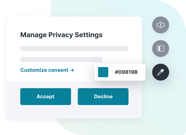 A minimalist illustration of a modal displaying customization settings for a cookie consent banner.