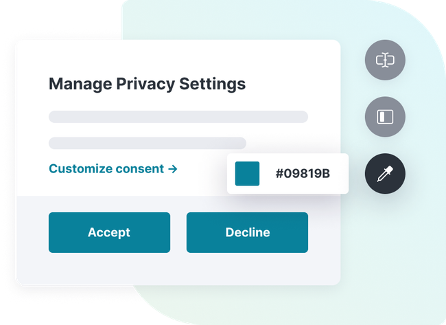 A minimalist illustration of a modal displaying customization settings for a cookie consent banner.