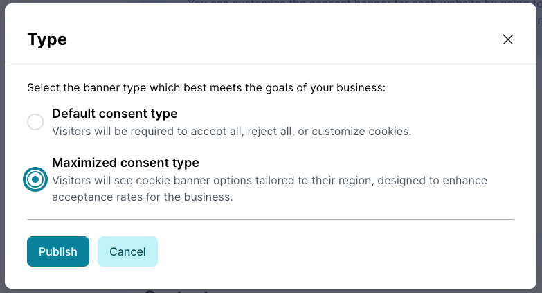 Type modal dialog with Maximized consent type selected
