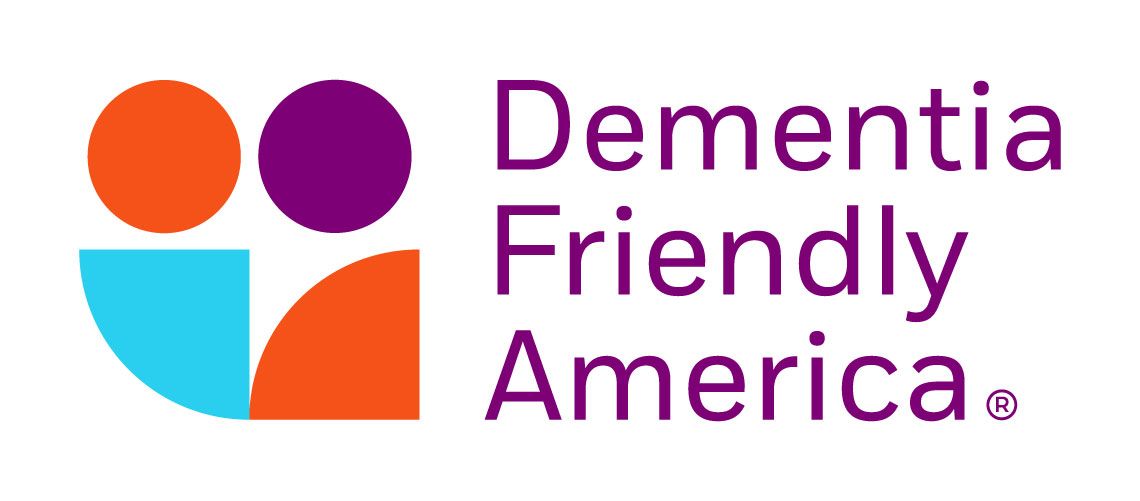The logo for dementia friendly america shows two people standing next to each other.