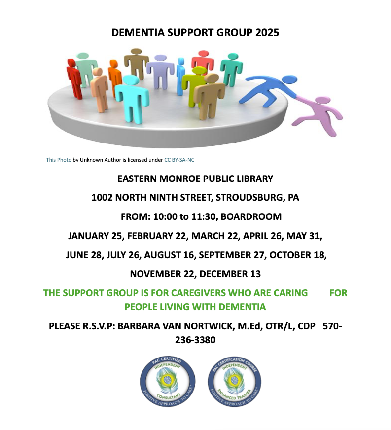 A flyer for a dementia support group is on a white background.